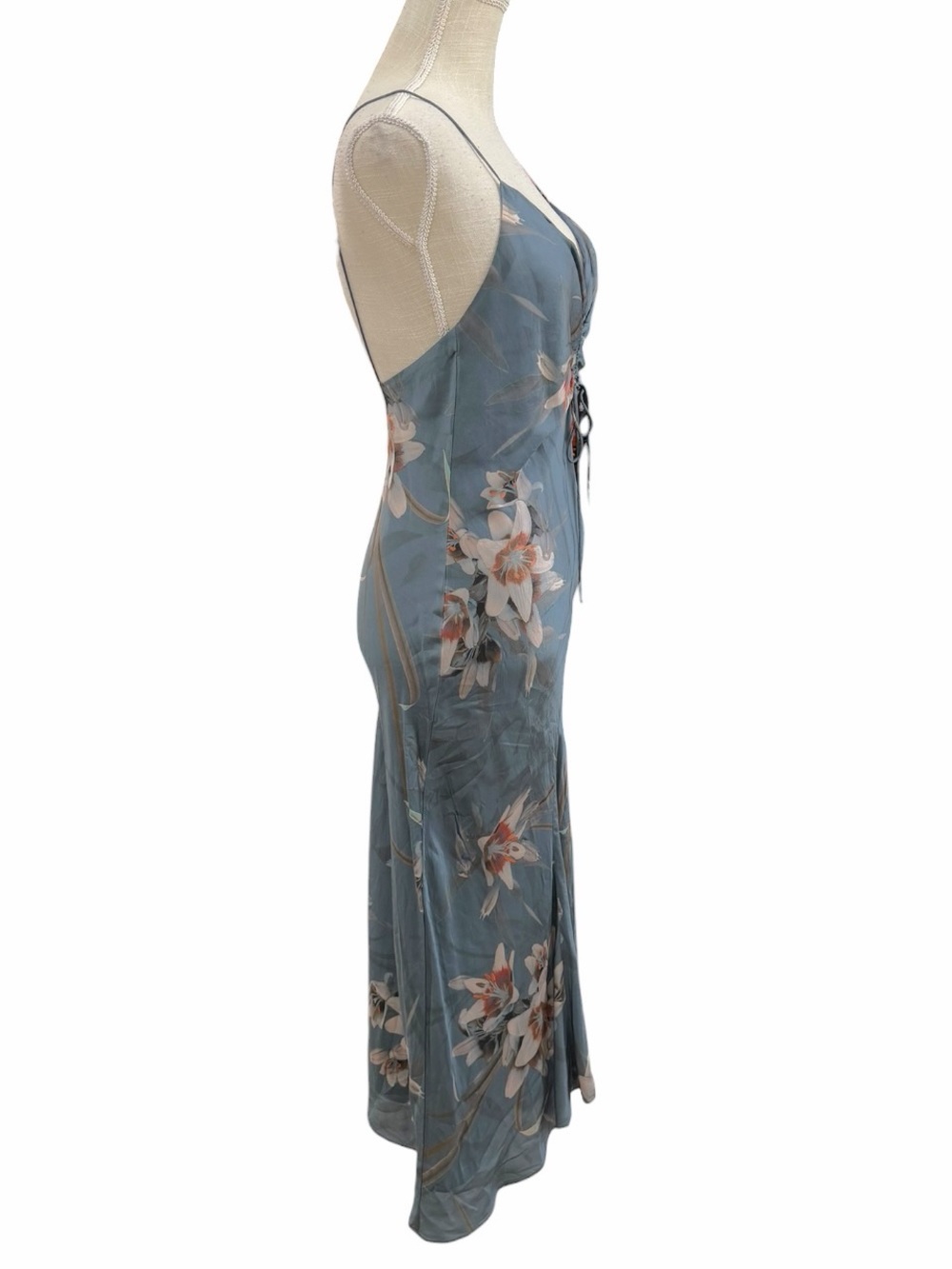 AllSaints Alexia Kuroyuri Blue Floral Silk Blend Midi Dress Size 4 - Picture 5 of 16